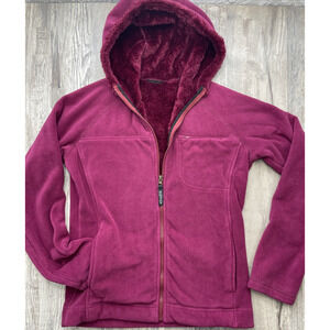 Athleta Fur Lined Hoodie Soft Zip Up Burdgany Wine Red Jacket Size Large